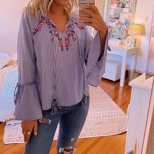 Pinstripe & Floral Embroidery Target Top